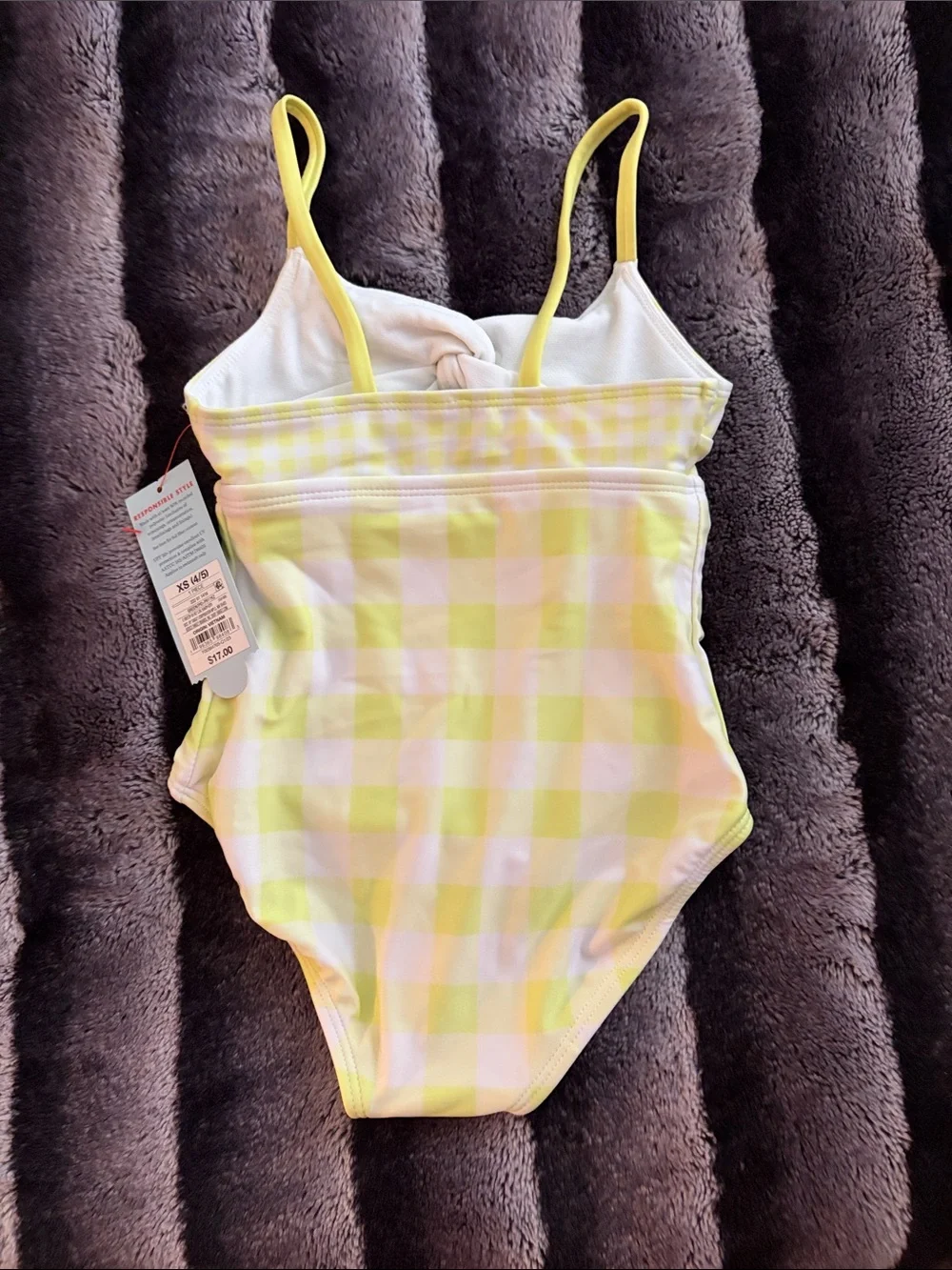 Cat & Jack Yellow Gingham One-Piece Swimsuit with Front Knot Kids XS 4/5